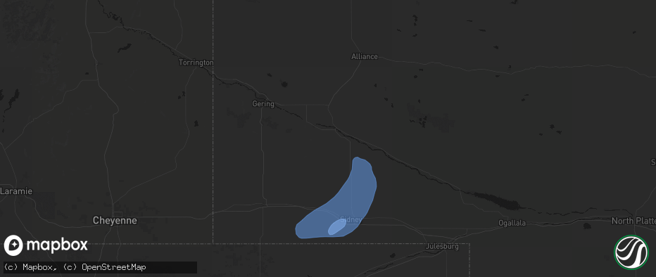 Hail map in Bridgeport, NE on June 7, 2026