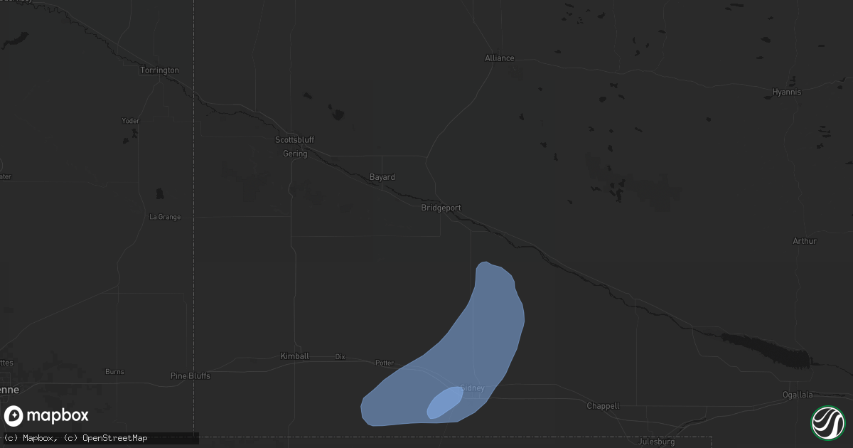 Hail map in Bridgeport, NE on June 7, 2026