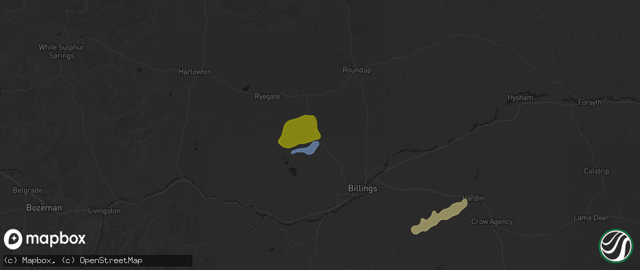 Hail map in Broadview, MT on June 7, 2026