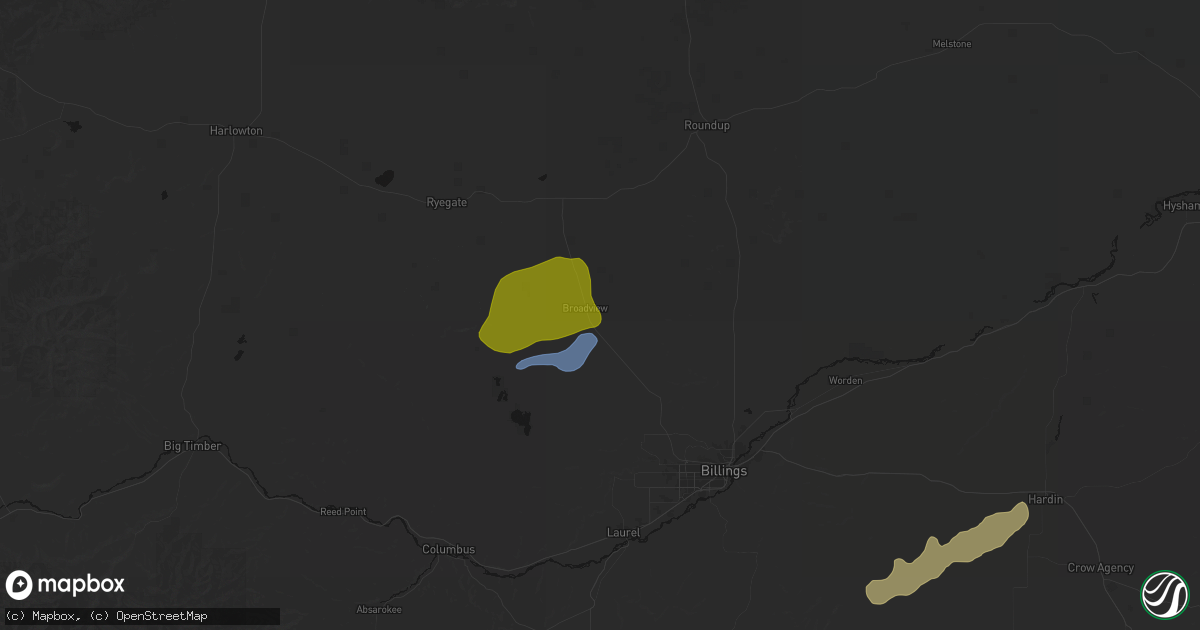Hail map in Broadview, MT on June 7, 2026