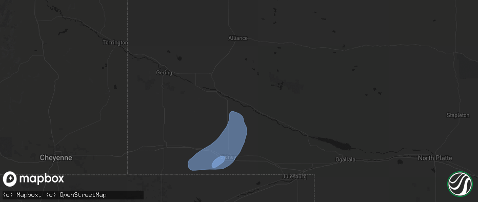 Hail map in Broadwater, NE on June 7, 2026