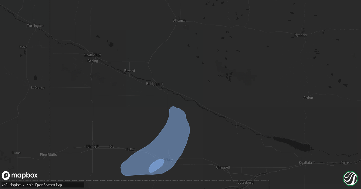 Hail map in Broadwater, NE on June 7, 2026