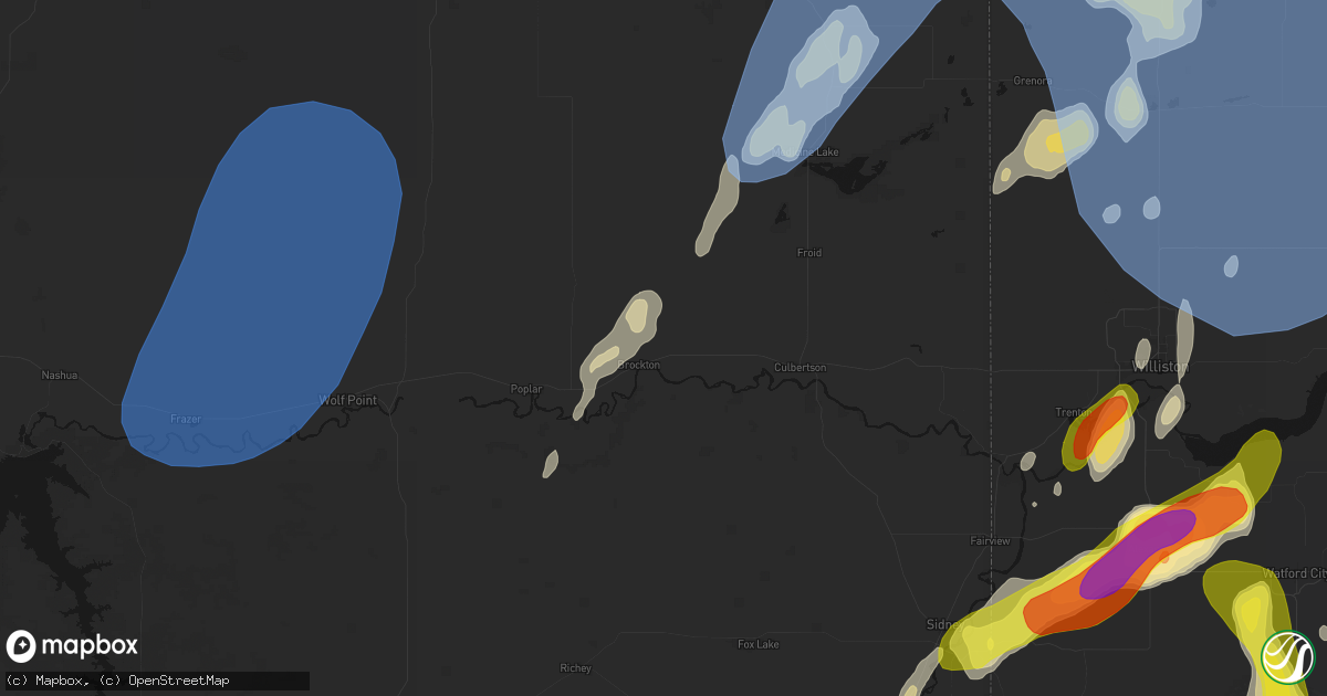 Hail map in Brockton, MT on June 7, 2026