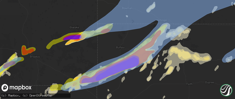 Hail map in Buffalo, SD on June 7, 2026