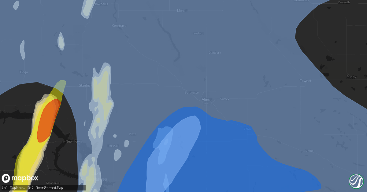 Hail map in Burlington, ND on June 7, 2026