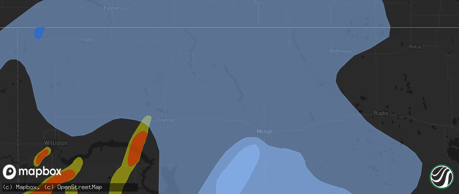 Hail map in Carpio, ND on June 7, 2026