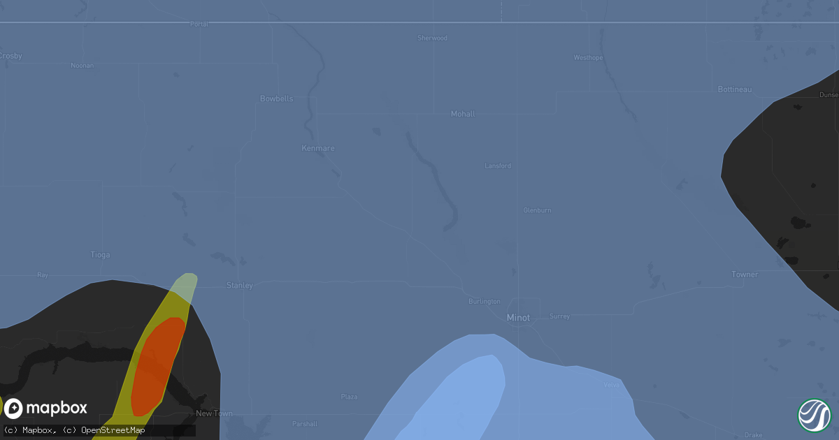 Hail map in Carpio, ND on June 7, 2026
