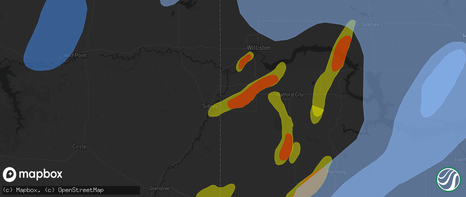 Hail map in Cartwright, ND on June 7, 2026