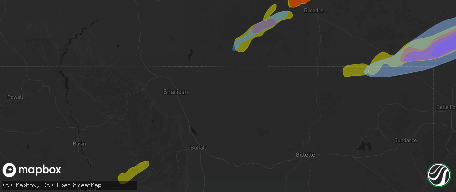 Hail map in Clearmont, WY on June 7, 2026