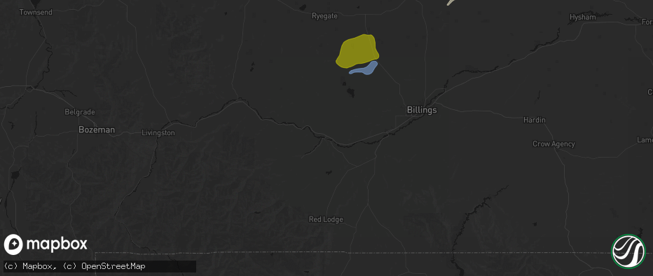 Hail map in Columbus, MT on June 7, 2026