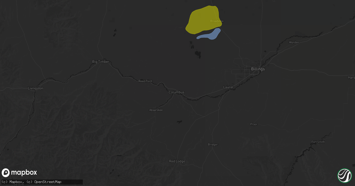 Hail map in Columbus, MT on June 7, 2026