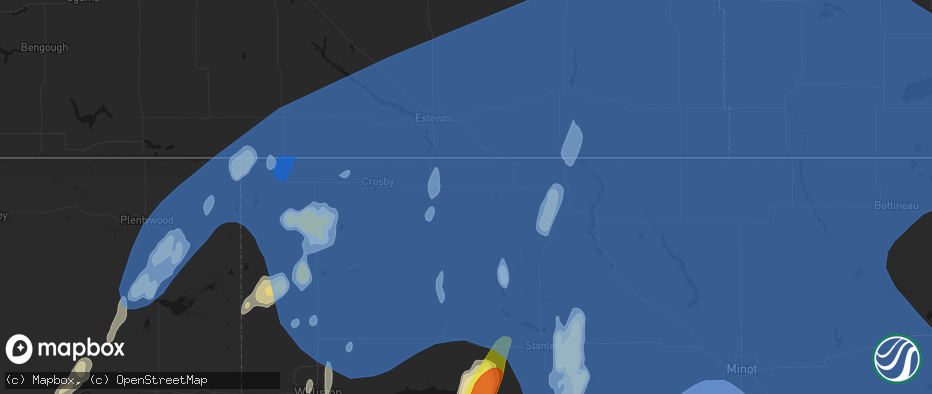 Hail map in Columbus, ND on June 7, 2026