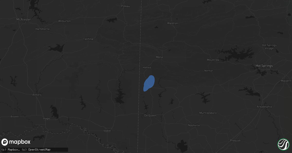 Hail map in Cove, AR on June 7, 2026