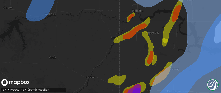 Hail map in Crane, MT on June 7, 2026