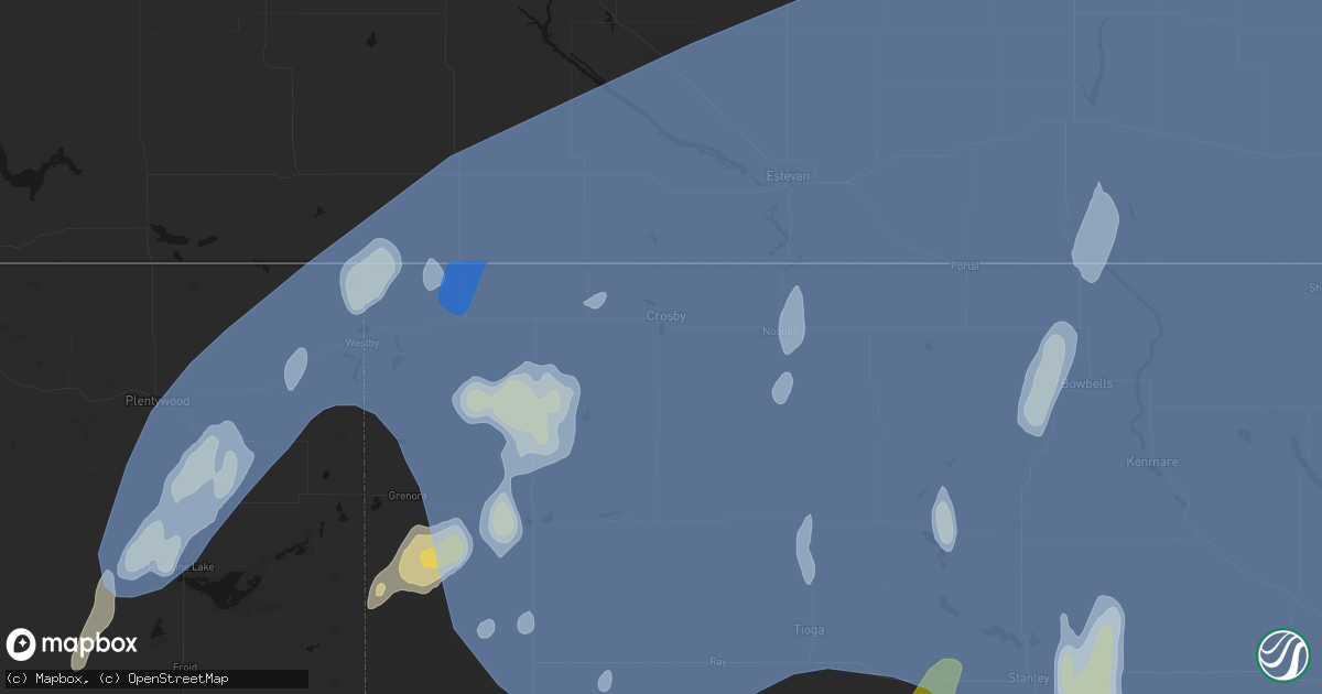 Hail map in Crosby, ND on June 7, 2026