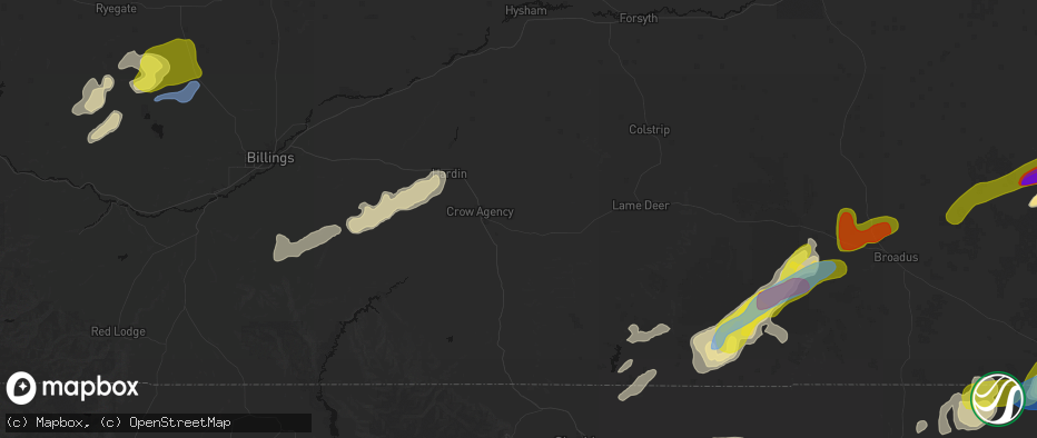 Hail map in Crow Agency, MT on June 7, 2026