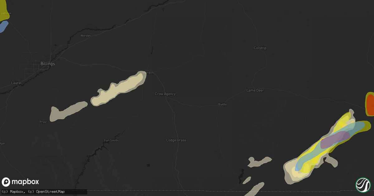 Hail map in Crow Agency, MT on June 7, 2026