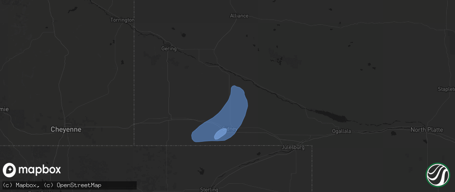 Hail map in Dalton, NE on June 7, 2026