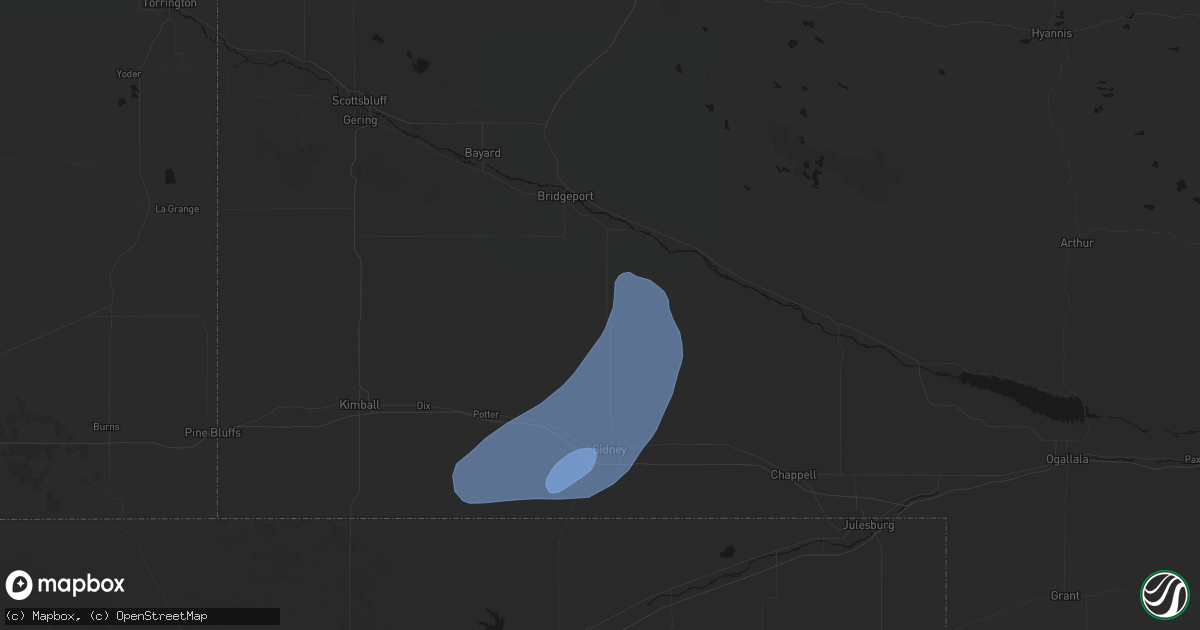 Hail map in Dalton, NE on June 7, 2026