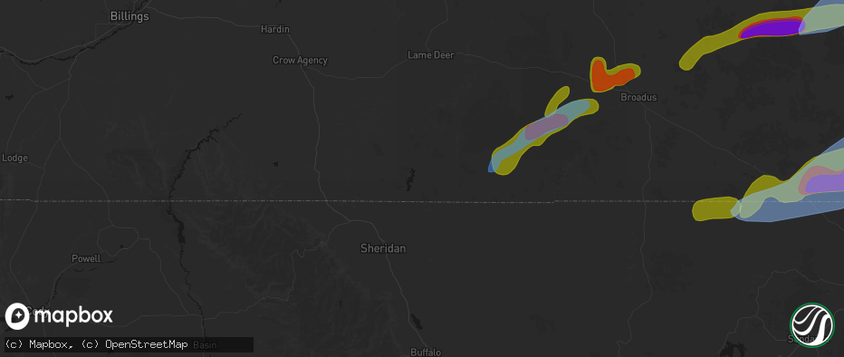 Hail map in Decker, MT on June 7, 2026