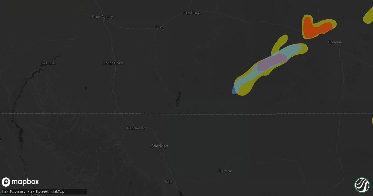 Hail map in Decker, MT on June 7, 2026