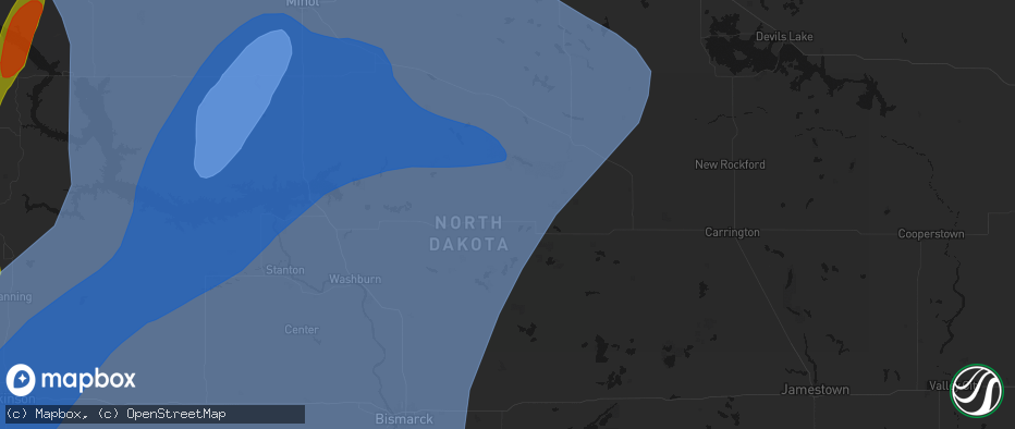 Hail map in Denhoff, ND on June 7, 2026