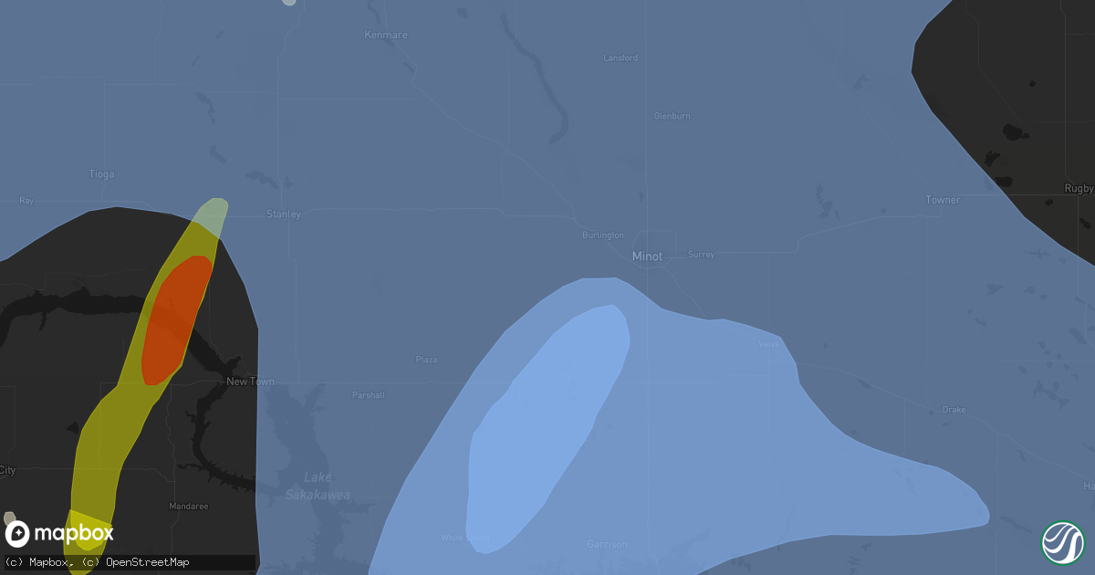 Hail map in Des Lacs, ND on June 7, 2026