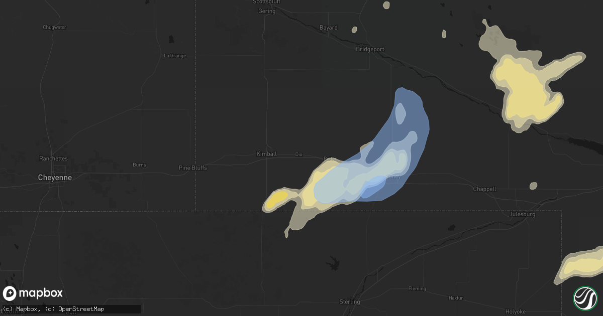 Hail map in Dix, NE on June 7, 2026