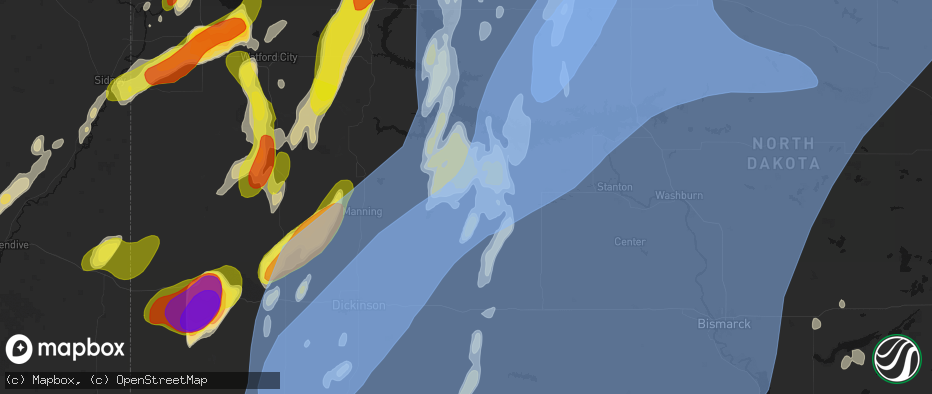 Hail map in Dodge, ND on June 7, 2026