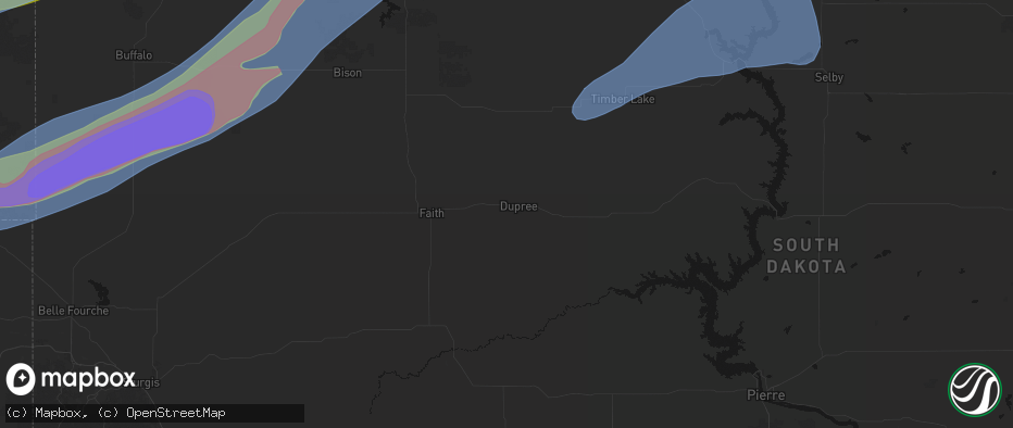 Hail map in Dupree, SD on June 7, 2026