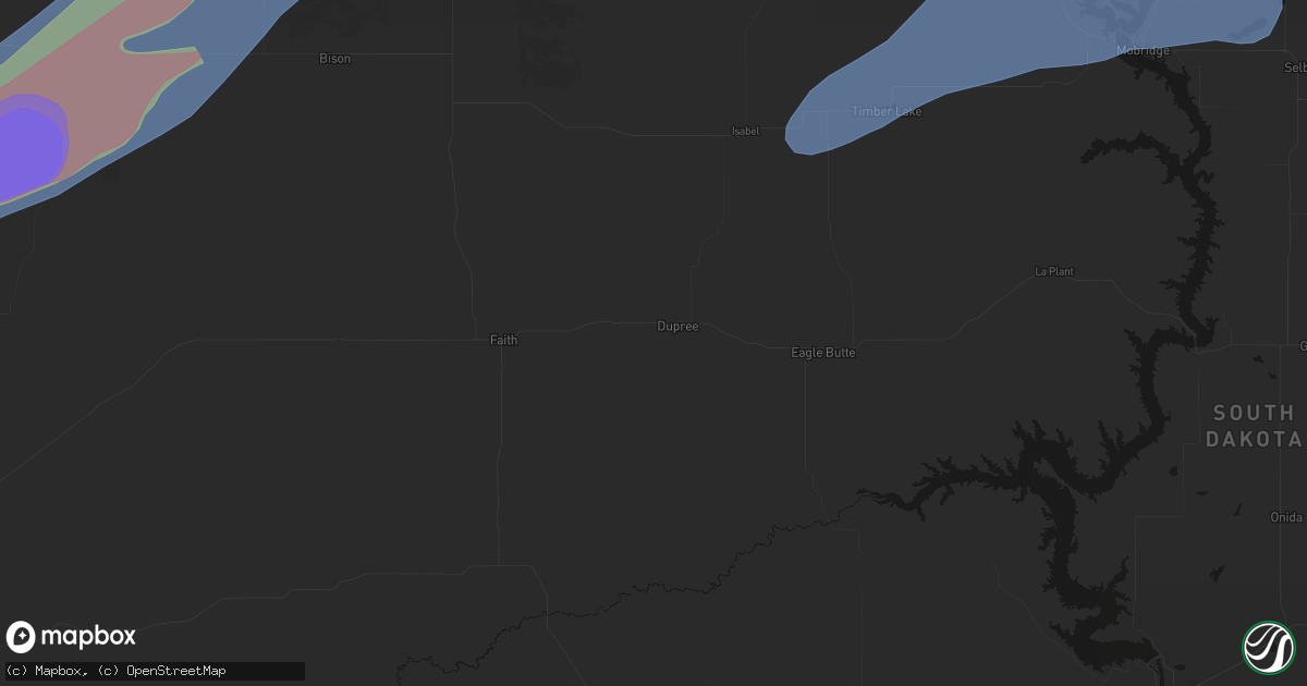 Hail map in Dupree, SD on June 7, 2026