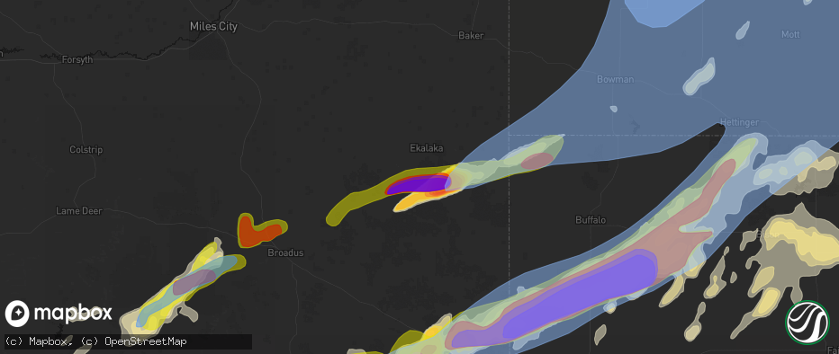 Hail map in Ekalaka, MT on June 7, 2026