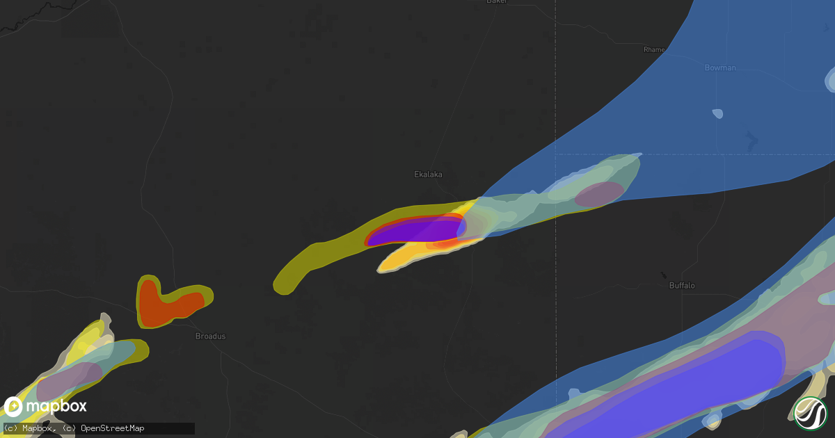 Hail map in Ekalaka, MT on June 7, 2026