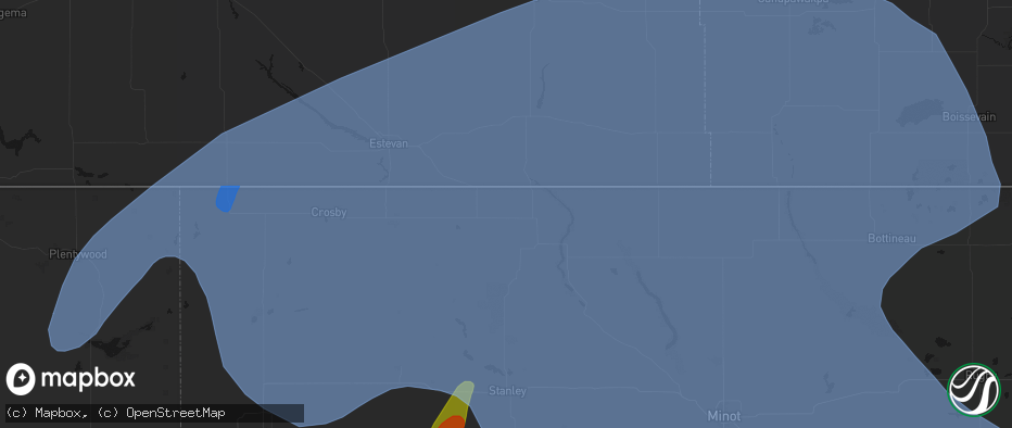 Hail map in Flaxton, ND on June 7, 2026