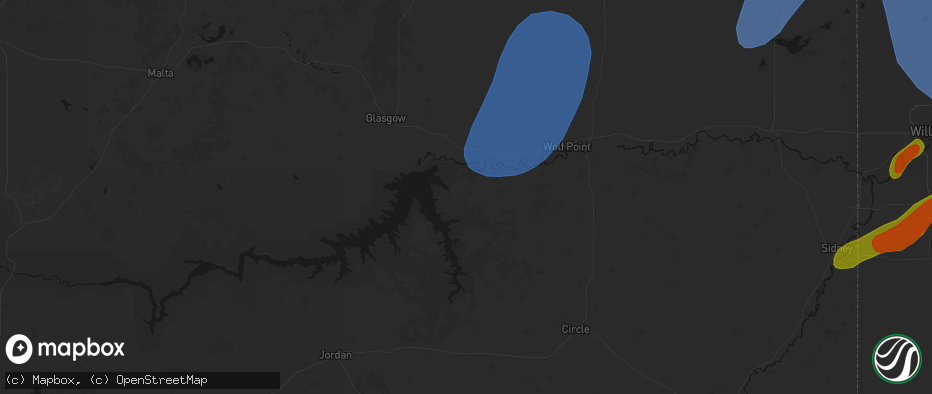 Hail map in Fort Peck, MT on June 7, 2026