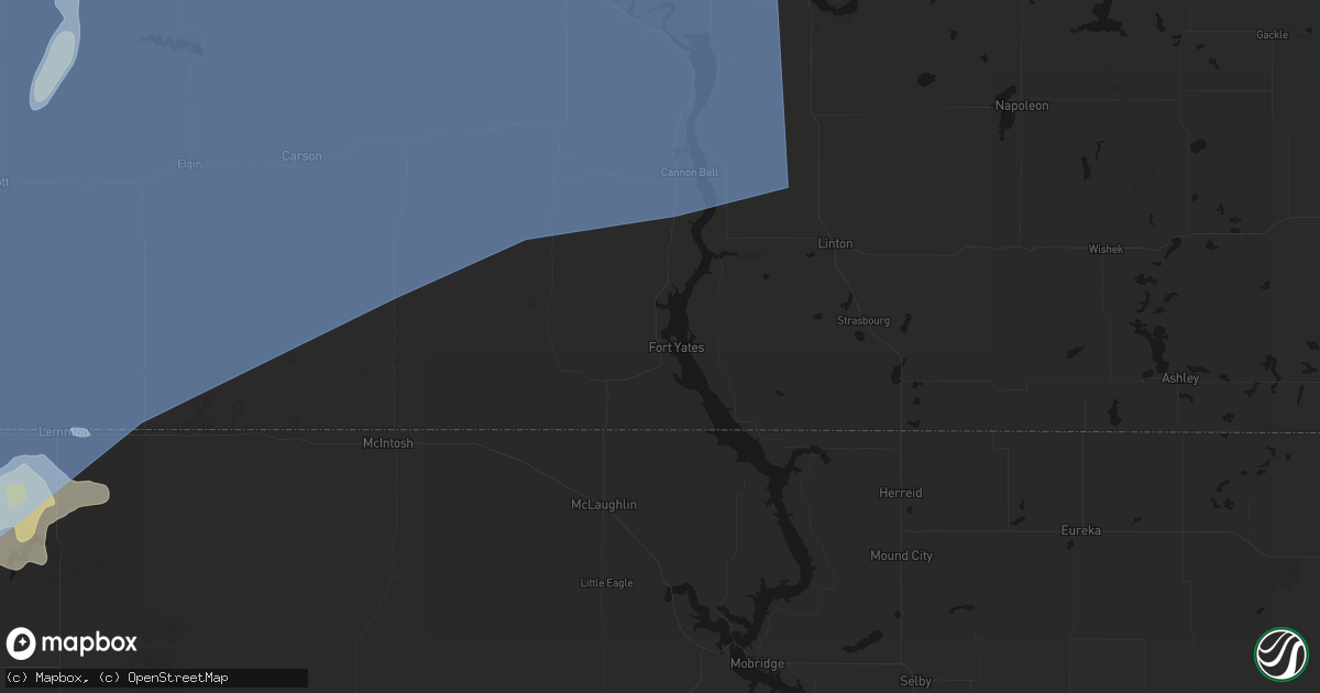 Hail map in Fort Yates, ND on June 7, 2026