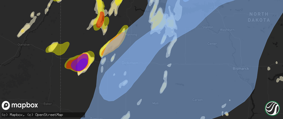 Hail map in Gladstone, ND on June 7, 2026