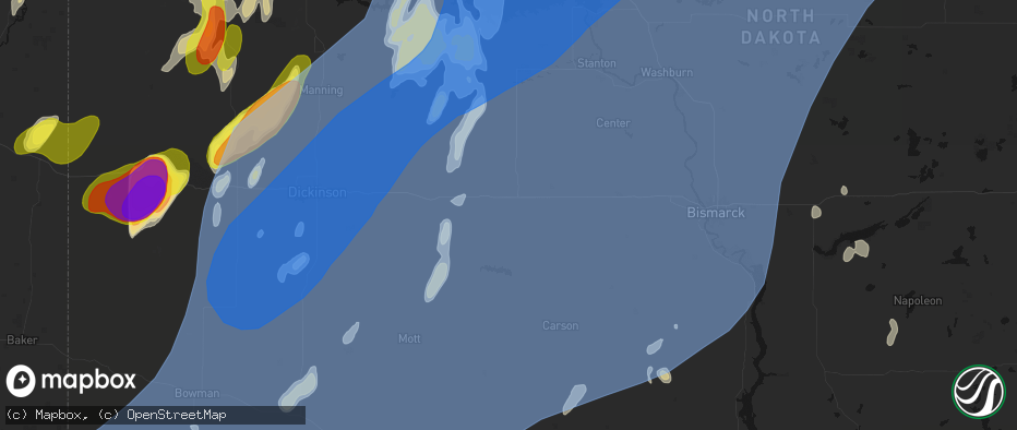 Hail map in Glen Ullin, ND on June 7, 2026