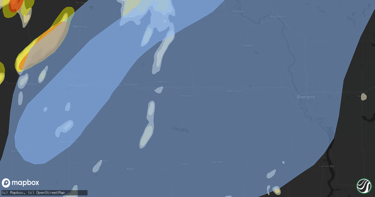 Hail map in Glen Ullin, ND on June 7, 2026