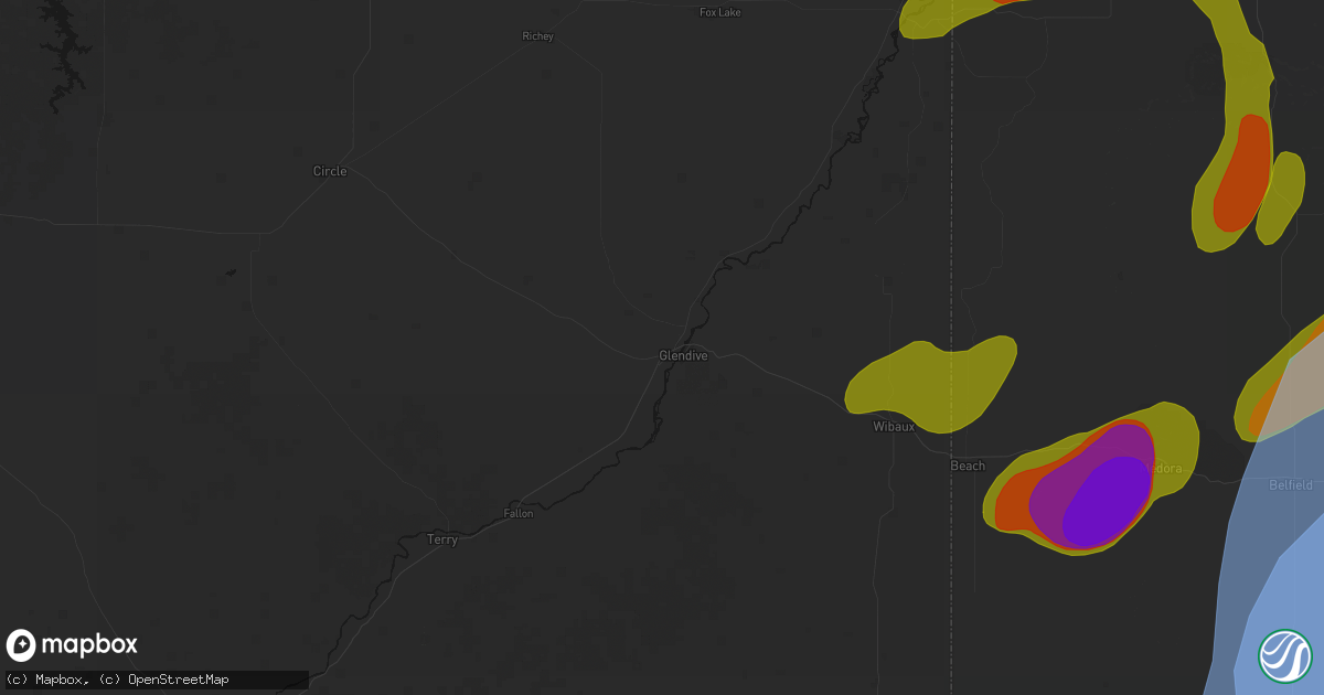 Hail map in Glendive, MT on June 7, 2026