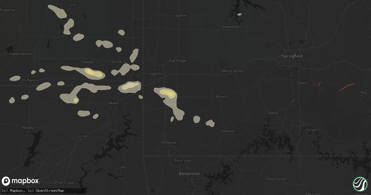 Hail map in Granby, MO on June 7, 2026