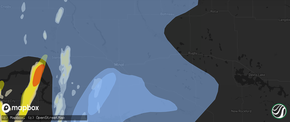 Hail map in Granville, ND on June 7, 2026