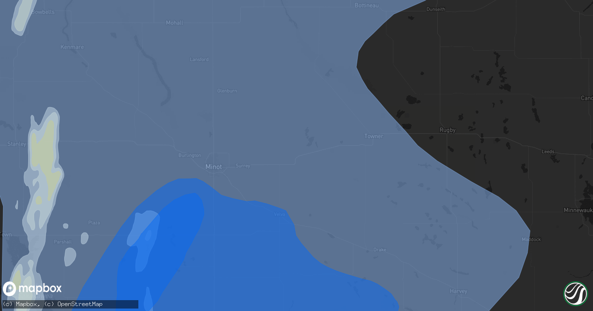 Hail map in Granville, ND on June 7, 2026