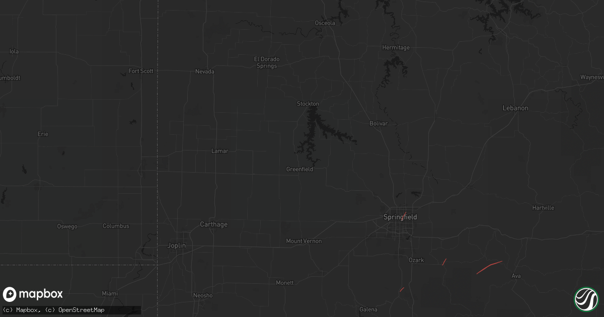 Hail map in Greenfield, MO on June 7, 2026