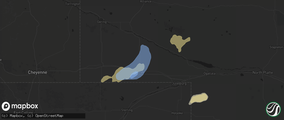 Hail map in Gurley, NE on June 7, 2026