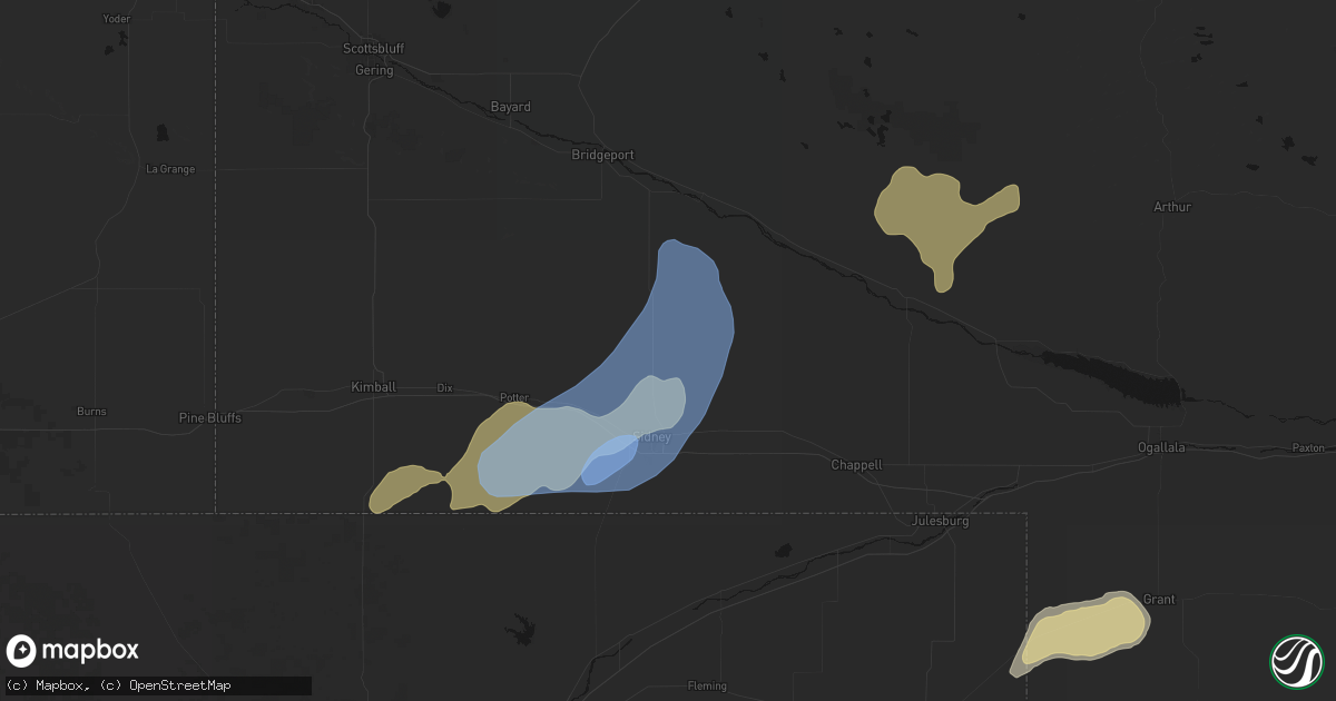 Hail map in Gurley, NE on June 7, 2026