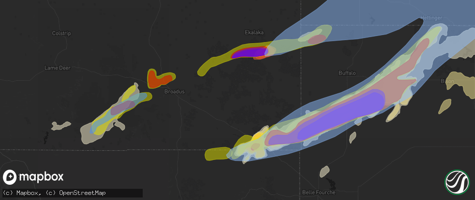 Hail map in Hammond, MT on June 7, 2026
