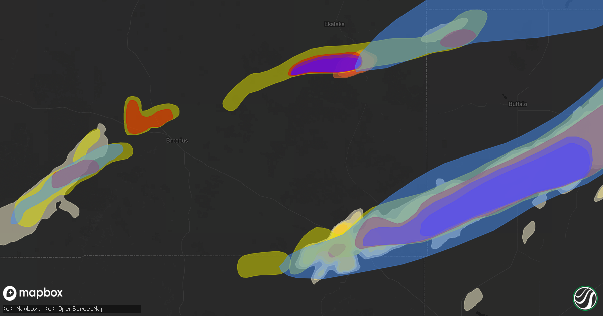 Hail map in Hammond, MT on June 7, 2026