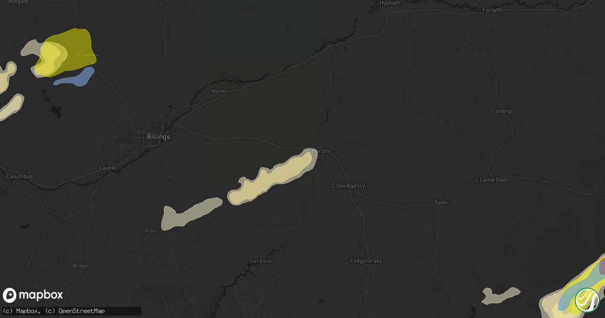 Hail map in Hardin, MT on June 7, 2026