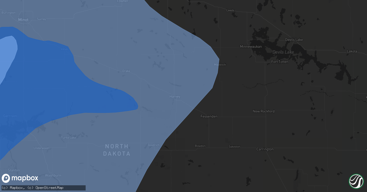 Hail map in Harvey, ND on June 7, 2026